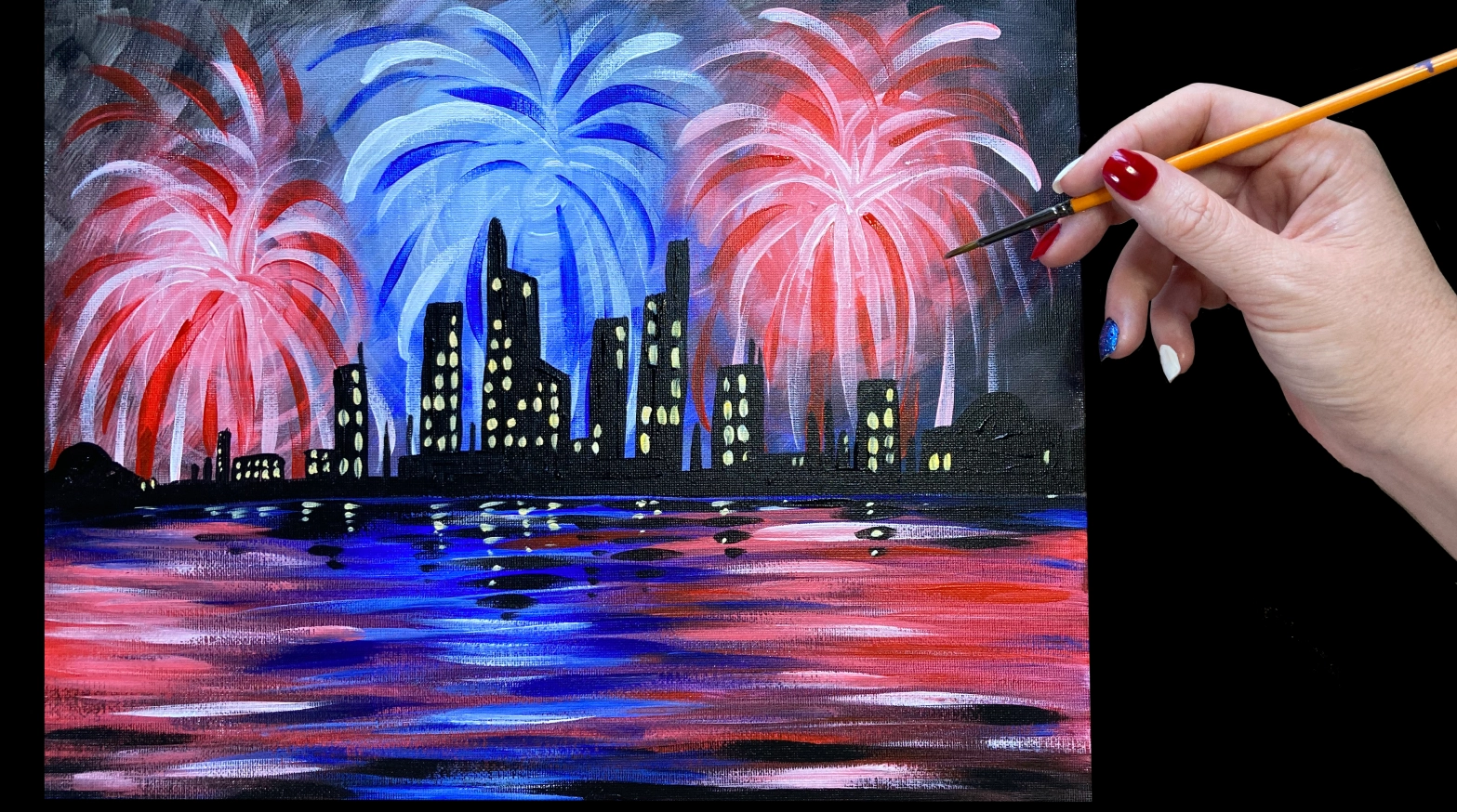 New Video “Fourth of July Fireworks” easy acrylic painting ...