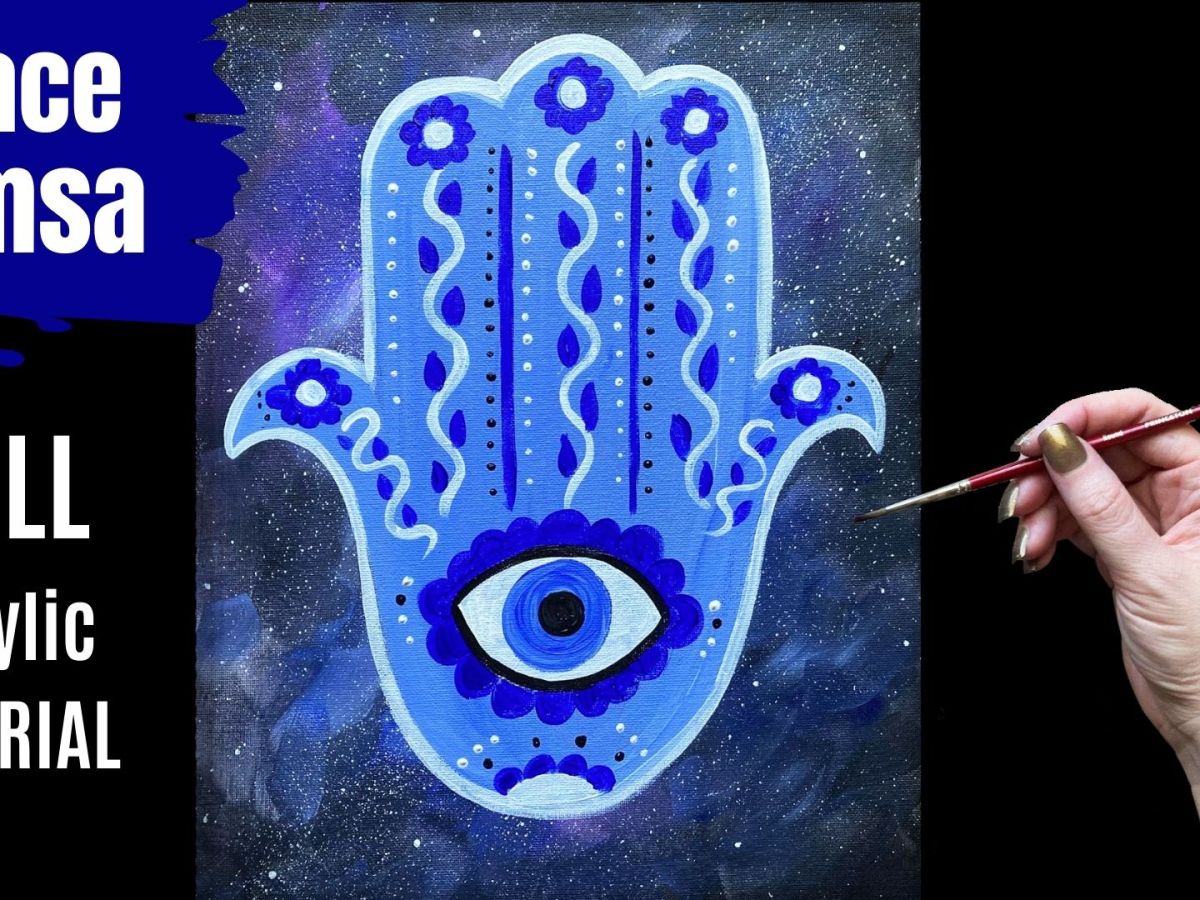 🪬EP161- ‘Space Hamsa’ evil eye protection easy step by step acrylic painting tutorial for beginners
