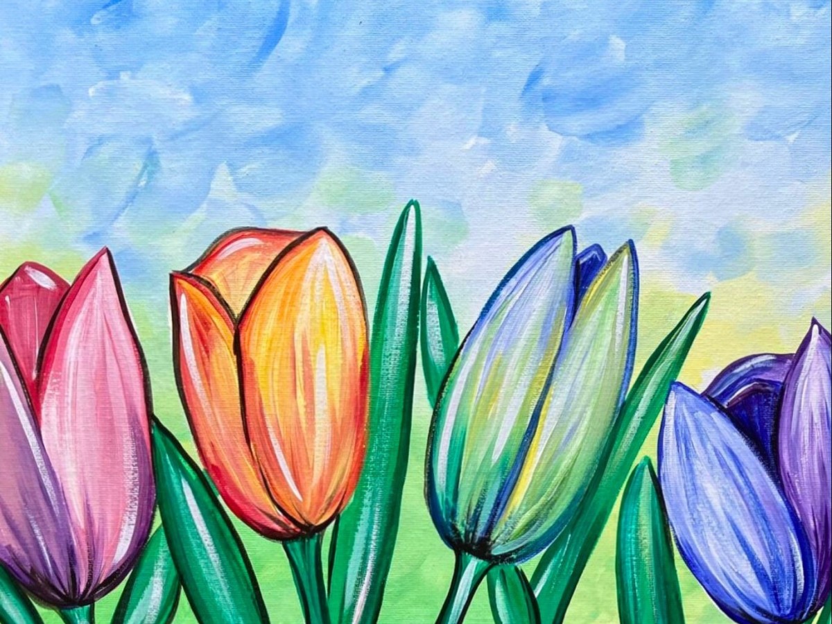 💐EP202- ‘Rainbow Tulips’ easy spring tulip painting acrylic tutorial