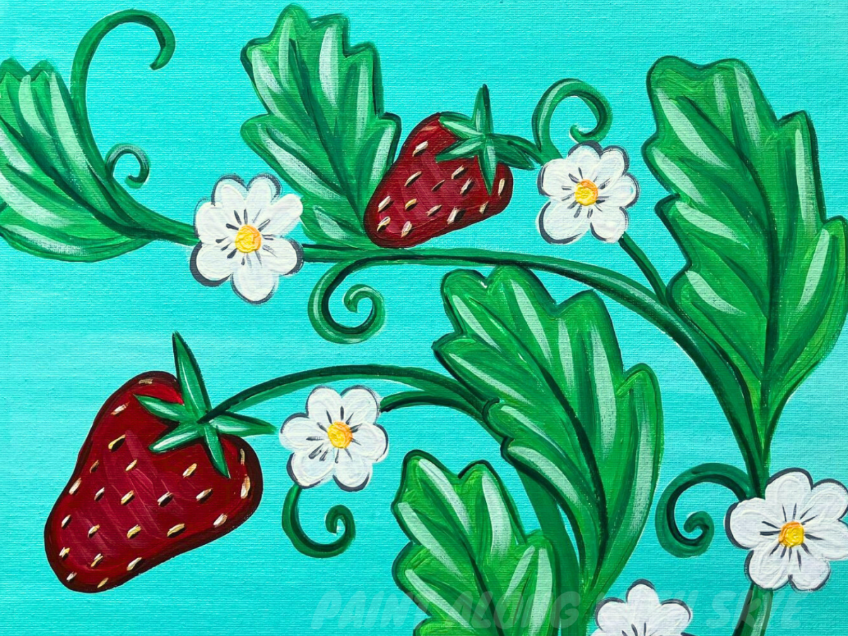 🍓EP203- ‘Strawberry Blossoms’ easy springtime acrylic painting tutorial for beginners